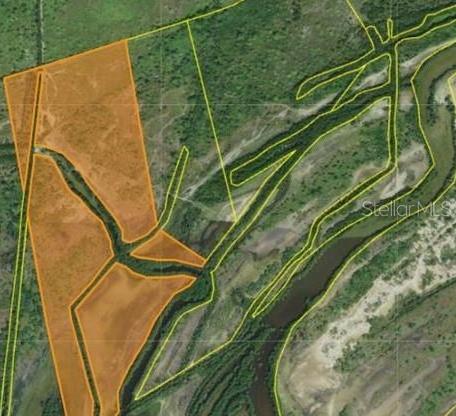 This is an aerial map showing a parcel of land with highlighted orange sections — CARR 1, PONCE, PR