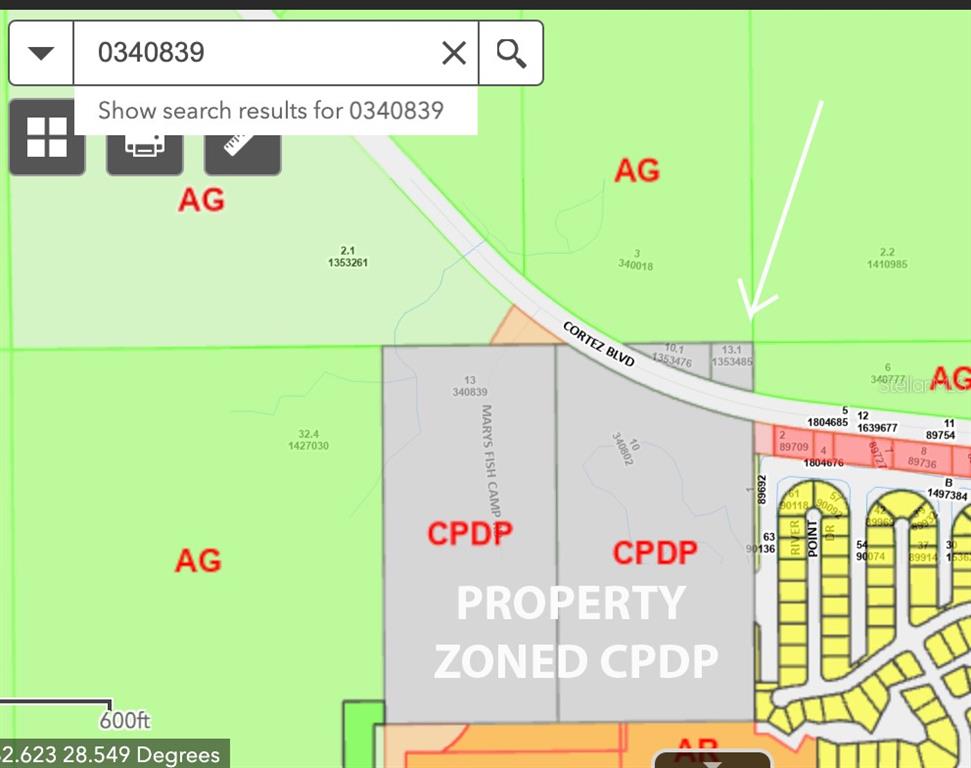 This is a digital map showing property boundaries, parcel numbers, and zoning classifications — 0 MARYS FISH CAMP ROAD, SPRING HILL, FL