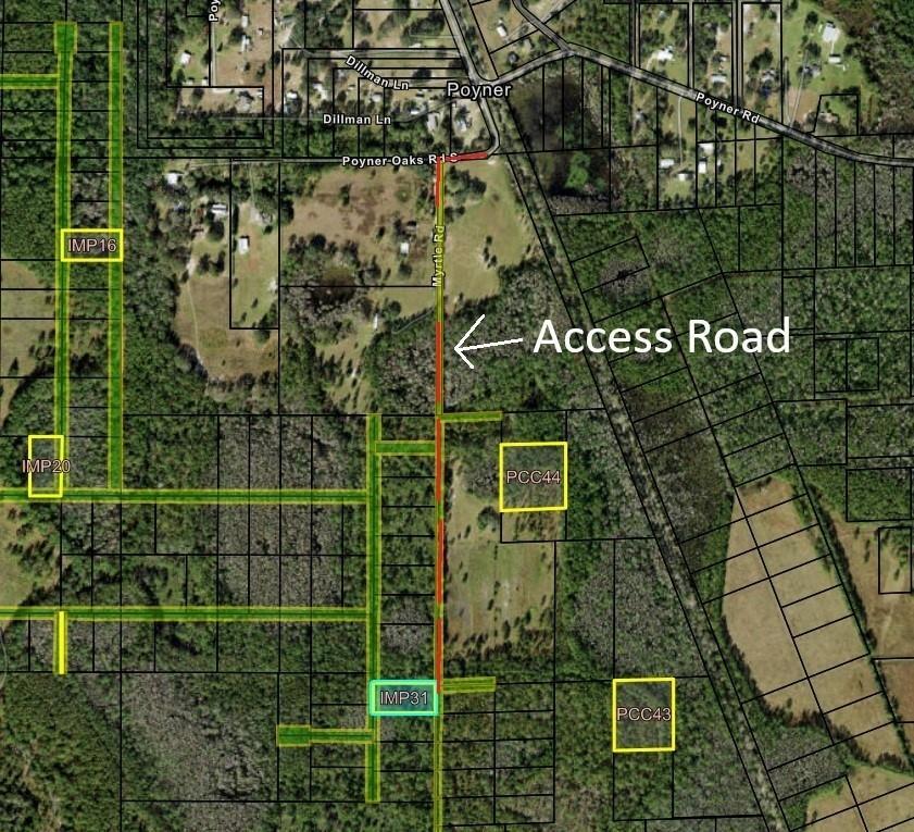 This map shows property boundaries, highlighted land parcels, and an access road near Myrtle Road — 0 Poyner Road, FL 33868, FL
