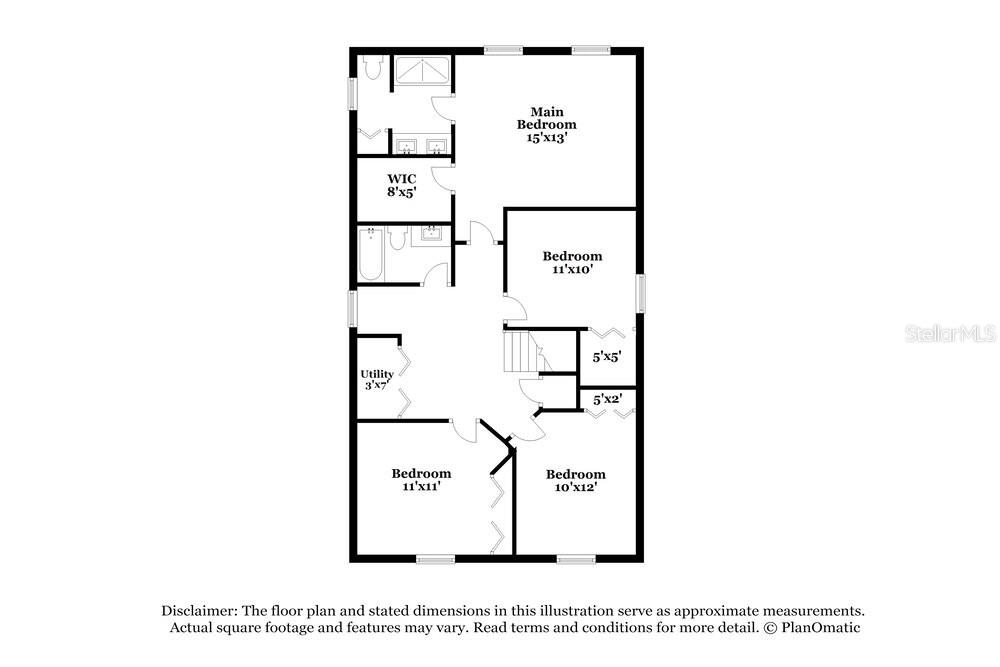 This is a floor plan showing a four-bedroom home with two bathrooms and a utility room — 7308 SPRING SNOWFLAKE AVENUE, TAMPA, FL
