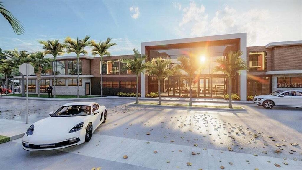 This is a rendering of a modern two-story building with palm trees and parked cars — 901 S OCEAN DRIVE, FORT PIERCE, FL