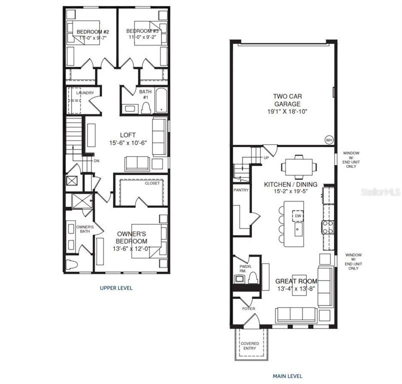 This floor plan shows the upper and main levels of a two-story residential home — 6668 HOOD PLACE, ORLANDO, FL