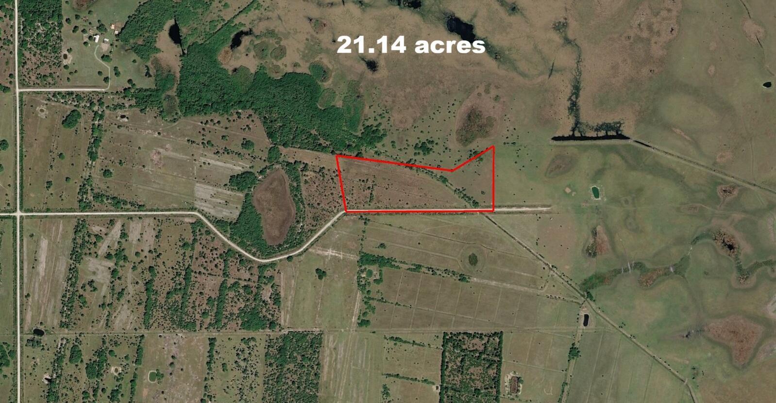 An aerial map shows a 21.14-acre plot of land outlined in red — Lot 51 Cabbage Lane, Okeechobee FL 34974, OKEECHOBEE, FL