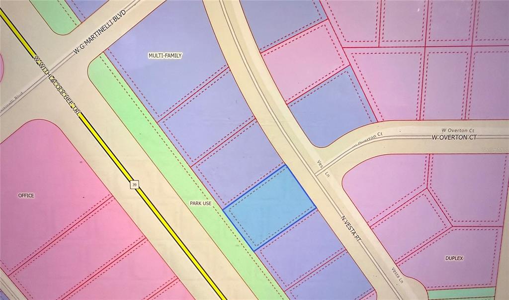 This is a color-coded zoning map showing various land use designations and street names — 11114 N VESTA POINT, DUNNELLON, FL