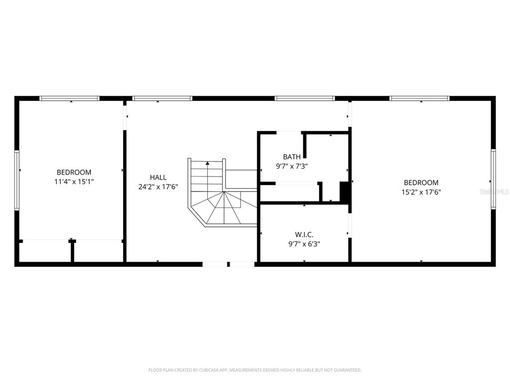 This is a floor plan showing two bedrooms, a hall, a bathroom, and a walk-in closet — 555 WILDWOOD DRIVE, NEW SMYRNA BEACH, FL