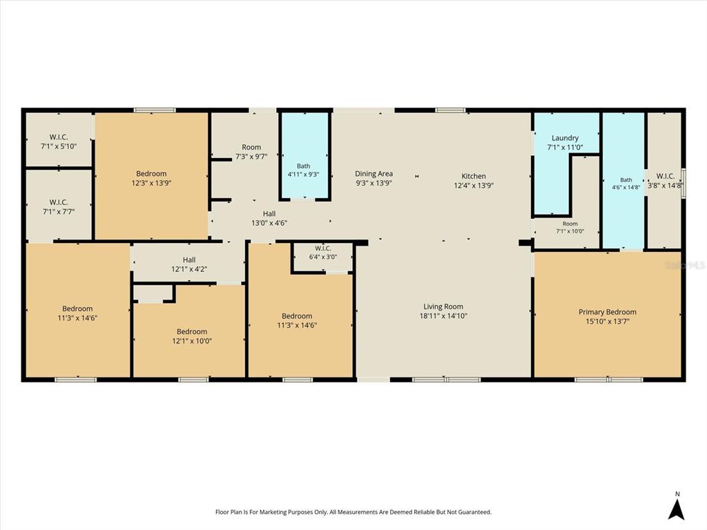 This is a floor plan showing the layout of a multi-bedroom residential home — 11975 NE 227TH PLACE, FORT MC COY, FL