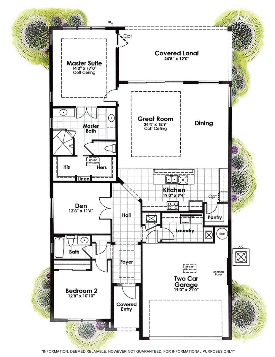 This floor plan shows a single-story home with a master suite, two bedrooms, and a garage — 9318 SW Miracoli Way, Port St. Lucie FL 34987, PORT ST. LUCIE, FL