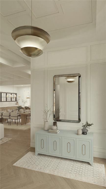 This is a rendering of a foyer featuring a light blue console table and mirror — 312 BRILEY AVENUE, OAKLAND, FL
