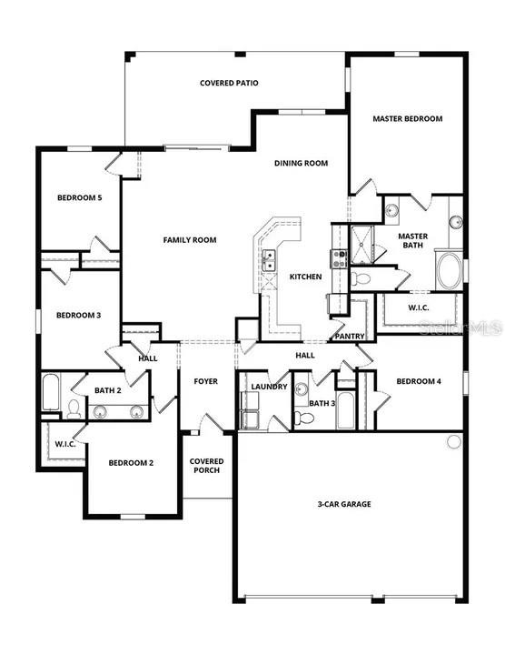 This is a floor plan for a single-story house with five bedrooms and a garage — 814 PONKAN COURT, BABSON PARK, FL