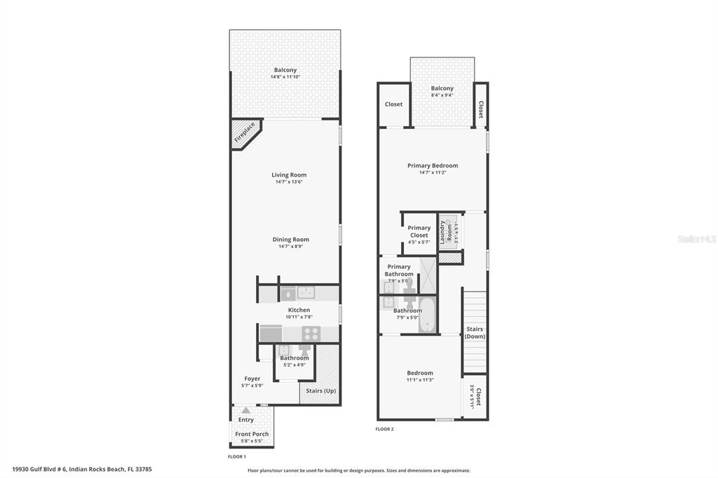 This is a two-story floor plan showing the layout of a residential unit — 19930 GULF BOULEVARD UNIT 3B, INDIAN SHORES, FL