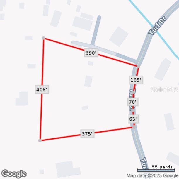This map shows the property boundaries and dimensions of a plot of land — 9537 TURF DRIVE, LAND O LAKES, FL