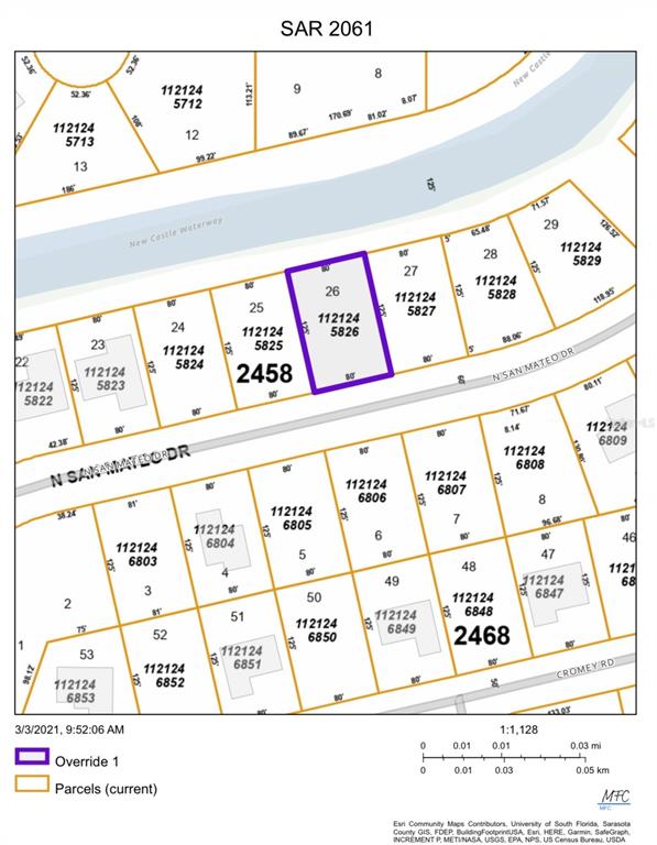 This is a property map showing parcel boundaries and lot numbers for a residential area — N SAN MATEO DRIVE, NORTH PORT, FL