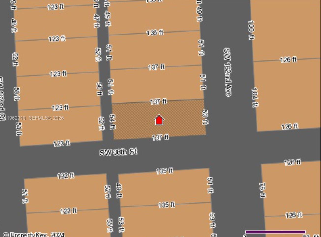 This is a map showing property lot lines and dimensions for a residential neighborhood — SW 38 St & SW 162 Ave, Miami FL 33185, MIAMI, FL