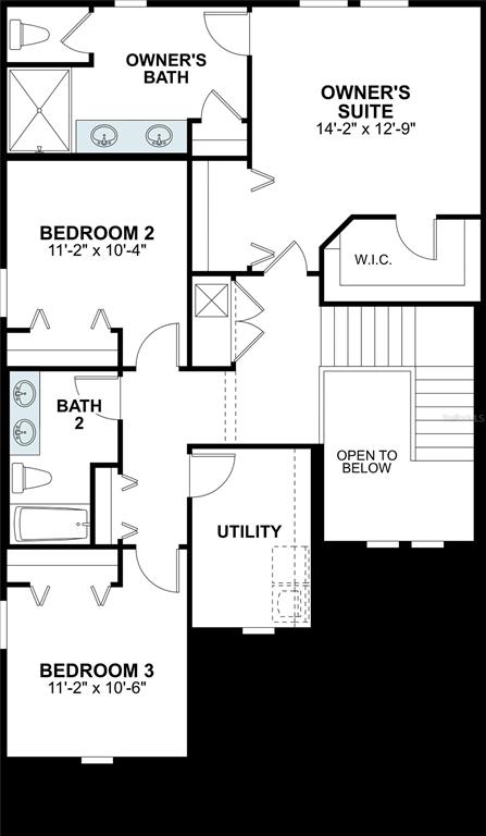 This is a floor plan of a residential second story featuring three bedrooms and two bathrooms — 13704 BRUSHLEAF COURT, HUDSON, FL