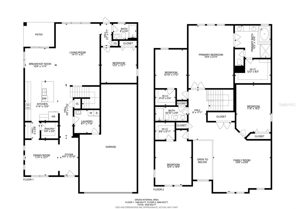 This is a two-story floor plan showing the layout of a residential home — 22166 WOODMEN HALL, LAND O LAKES, FL