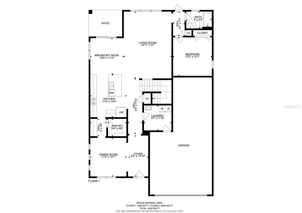 This is a floor plan for the first level of a residential home — 22166 WOODMEN HALL, LAND O LAKES, FL