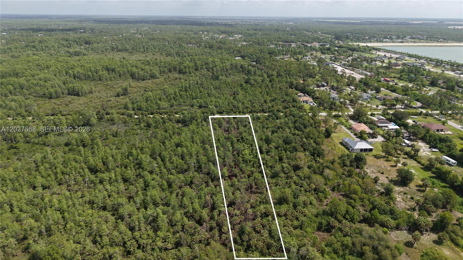 An aerial view shows a rectangular plot of land outlined in white amidst dense forest — 0 37th Avenue NE, Naples FL 34120, NAPLES, FL
