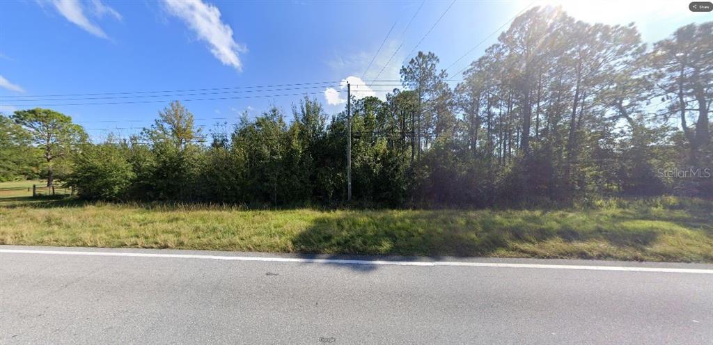 A view of a vacant, wooded lot bordered by a paved road and utility lines — OLD GRADE RD, POLK CITY, FL