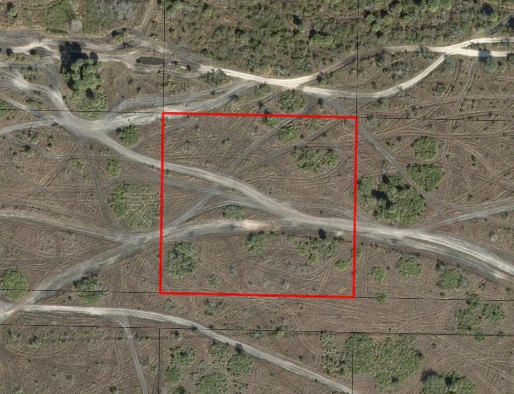 An aerial view shows a square plot of undeveloped land marked by a red border — 0 NW 318th Street, Okeechobee FL 34972, OKEECHOBEE, FL
