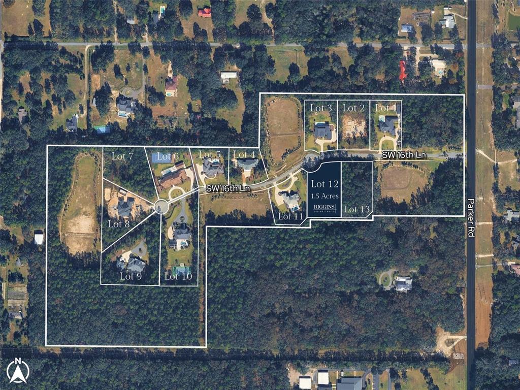 An aerial map shows a residential subdivision with multiple numbered lots and a private road — 12387 SW 16TH LANE, NEWBERRY, FL