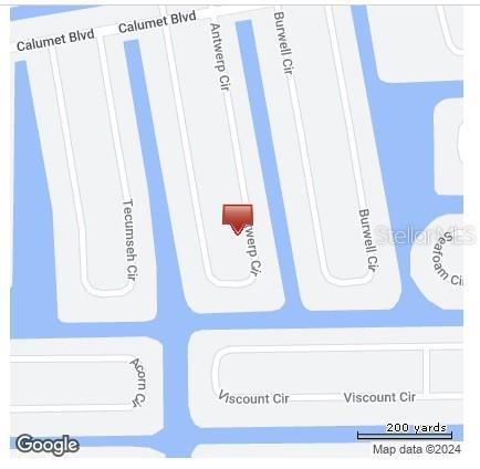 This is a map showing the location of a property on Antwerp Circle — 8289 ANTWERP CIRCLE, PORT CHARLOTTE, FL
