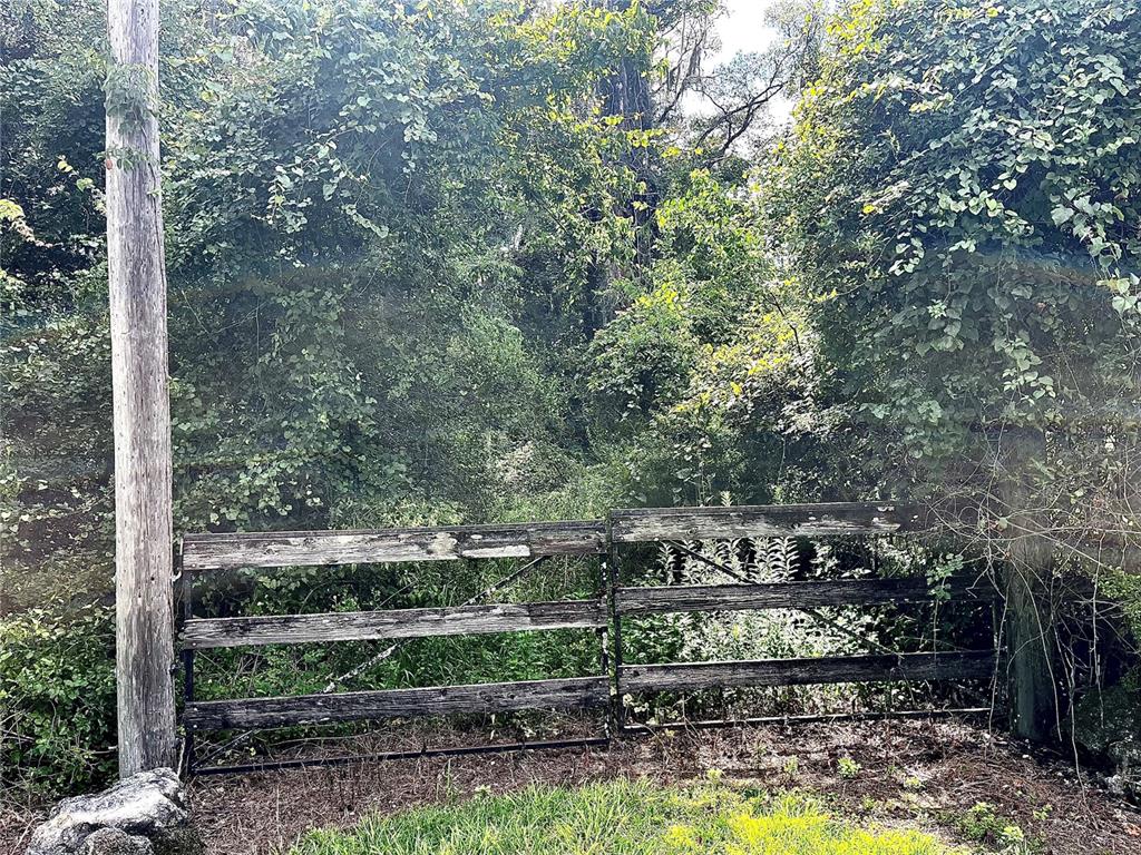 A weathered wooden fence stands in front of a dense, overgrown wooded area — TBD NW 127TH COURT, OCALA, FL