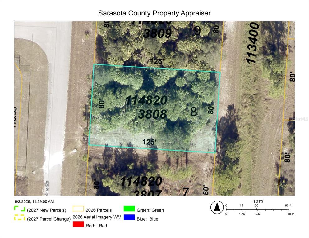 This is a property map showing a rectangular parcel of land with dimensions of 125' by 80 — LONDON CIRCLE, NORTH PORT, FL