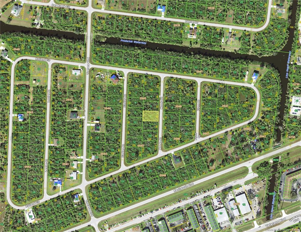 This is a map showing residential lots and streets in a wooded area — 341 MOODY STREET, PORT CHARLOTTE, FL