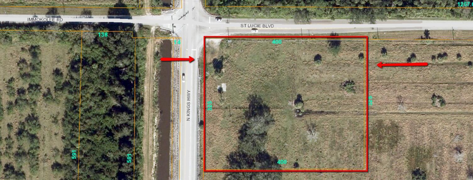 This is an aerial map showing a rectangular plot of land at a road intersection — 2700 N Kings Highway, Fort Pierce FL 34946, FORT PIERCE, FL