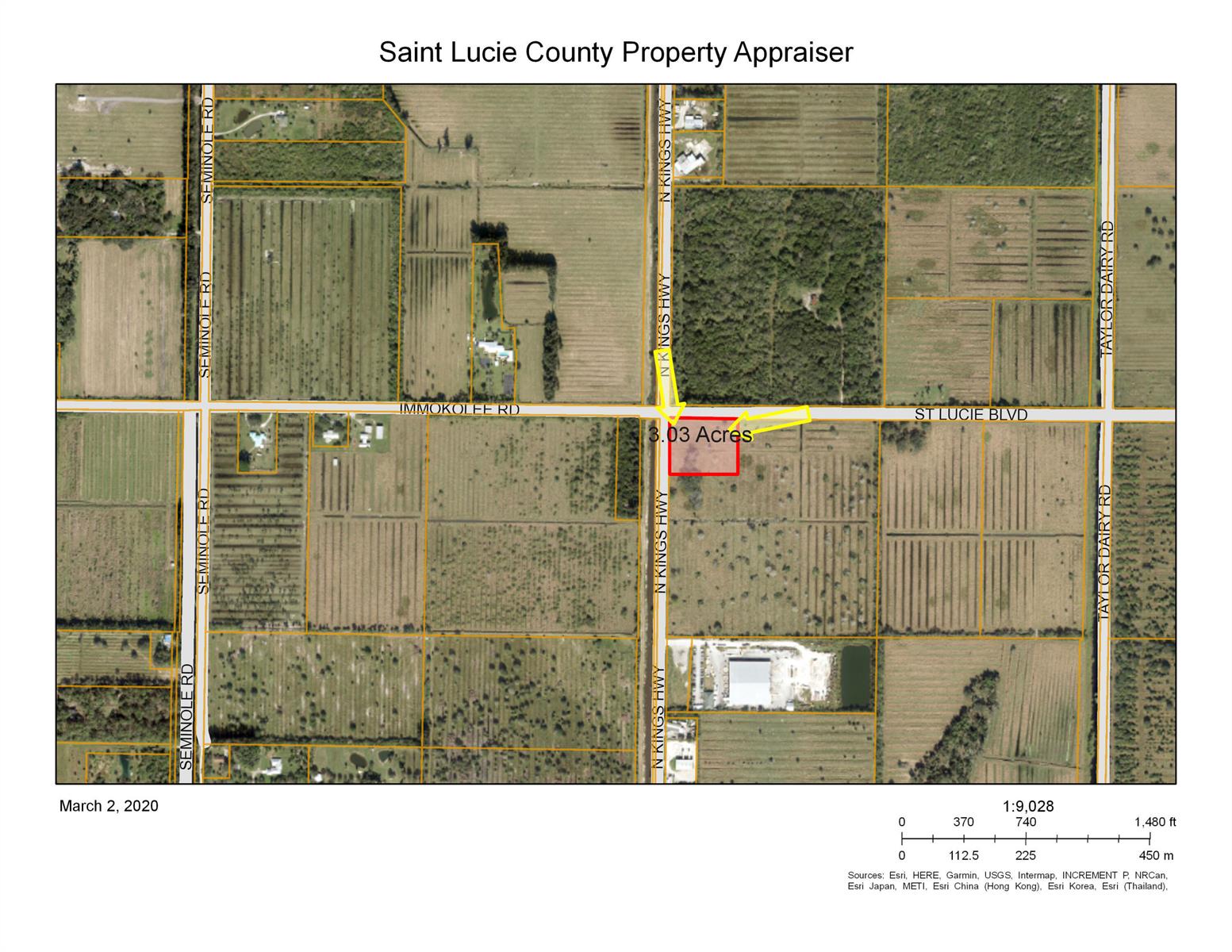 This is a property map showing a 3.03-acre parcel located at an intersection — 2700 N Kings Highway, Fort Pierce FL 34946, FORT PIERCE, FL