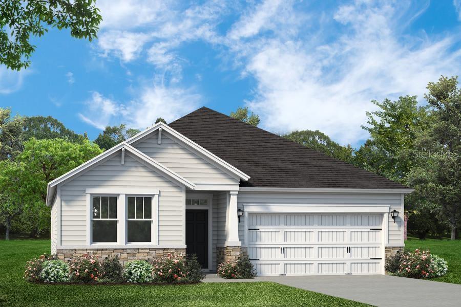 This is a digital rendering of a single-story house with light siding and a garage — 4 WHITTLESEY LANE, PALM COAST, FL