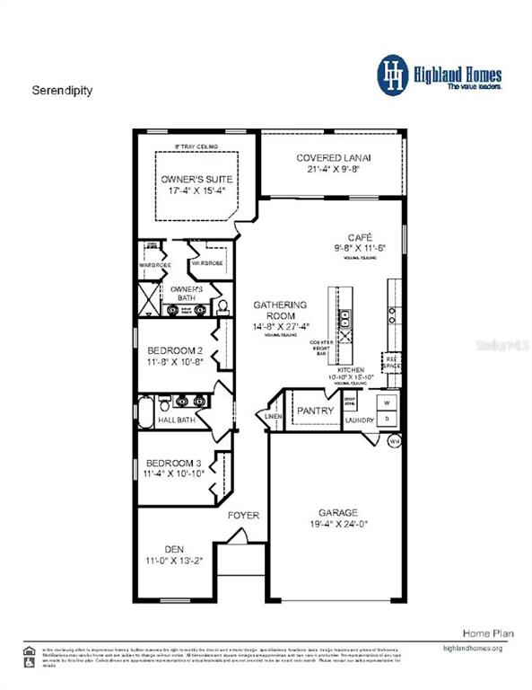 This is a floor plan for a single-story home featuring three bedrooms, a den, and a garage — 5024 VINO ROAD, AUBURNDALE, FL