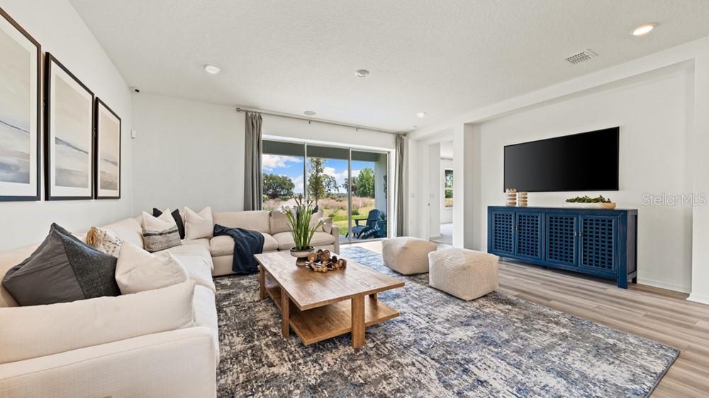 A living room features a sectional sofa, a wooden coffee table, and a blue media console — 3512 LUMBER FALLS DRIVE, PLANT CITY, FL