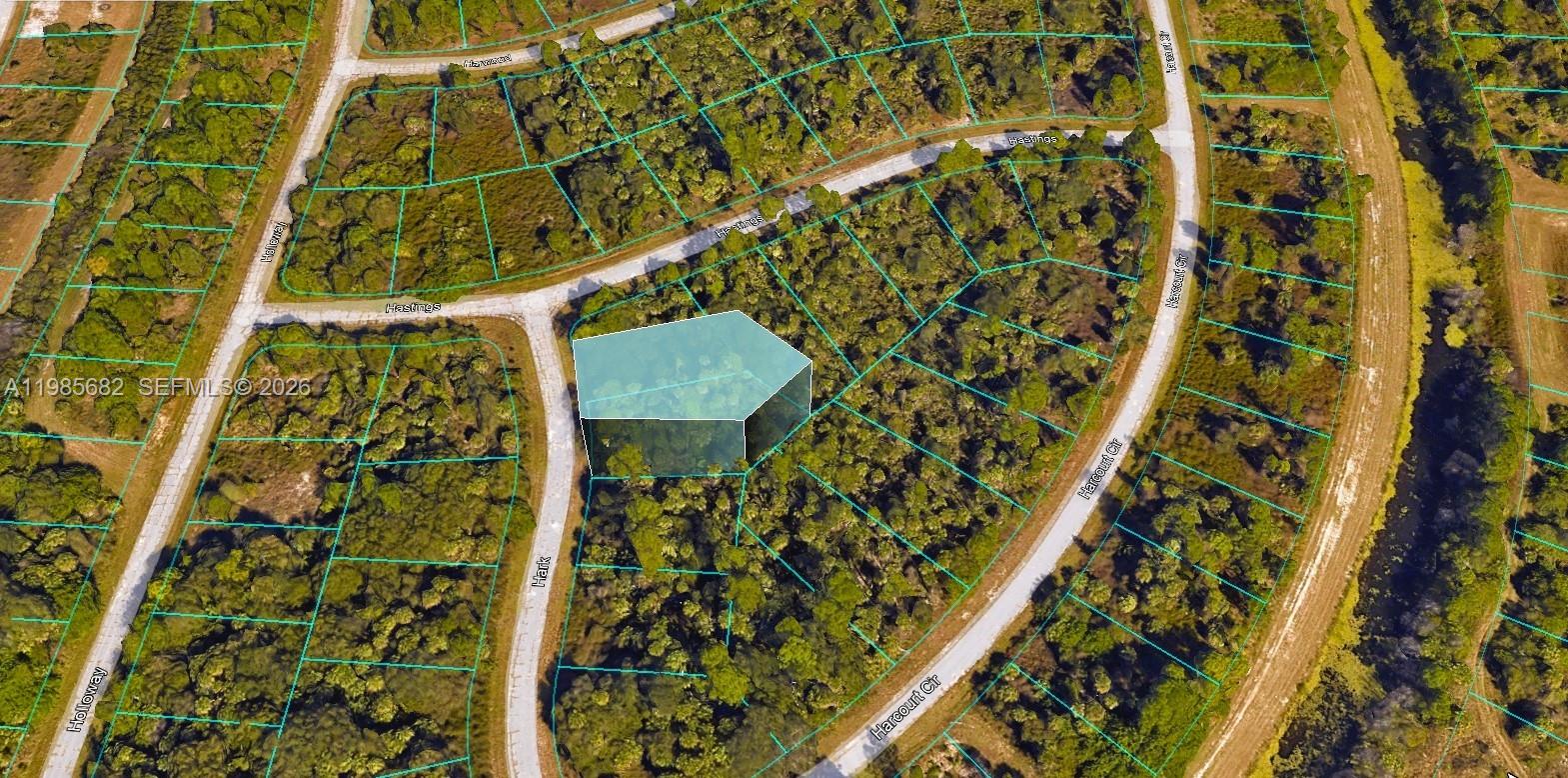 An aerial map view shows a highlighted vacant lot surrounded by wooded residential streets — LOT 4 HARK PLACE, North Port FL 34288, NORTH PORT, FL