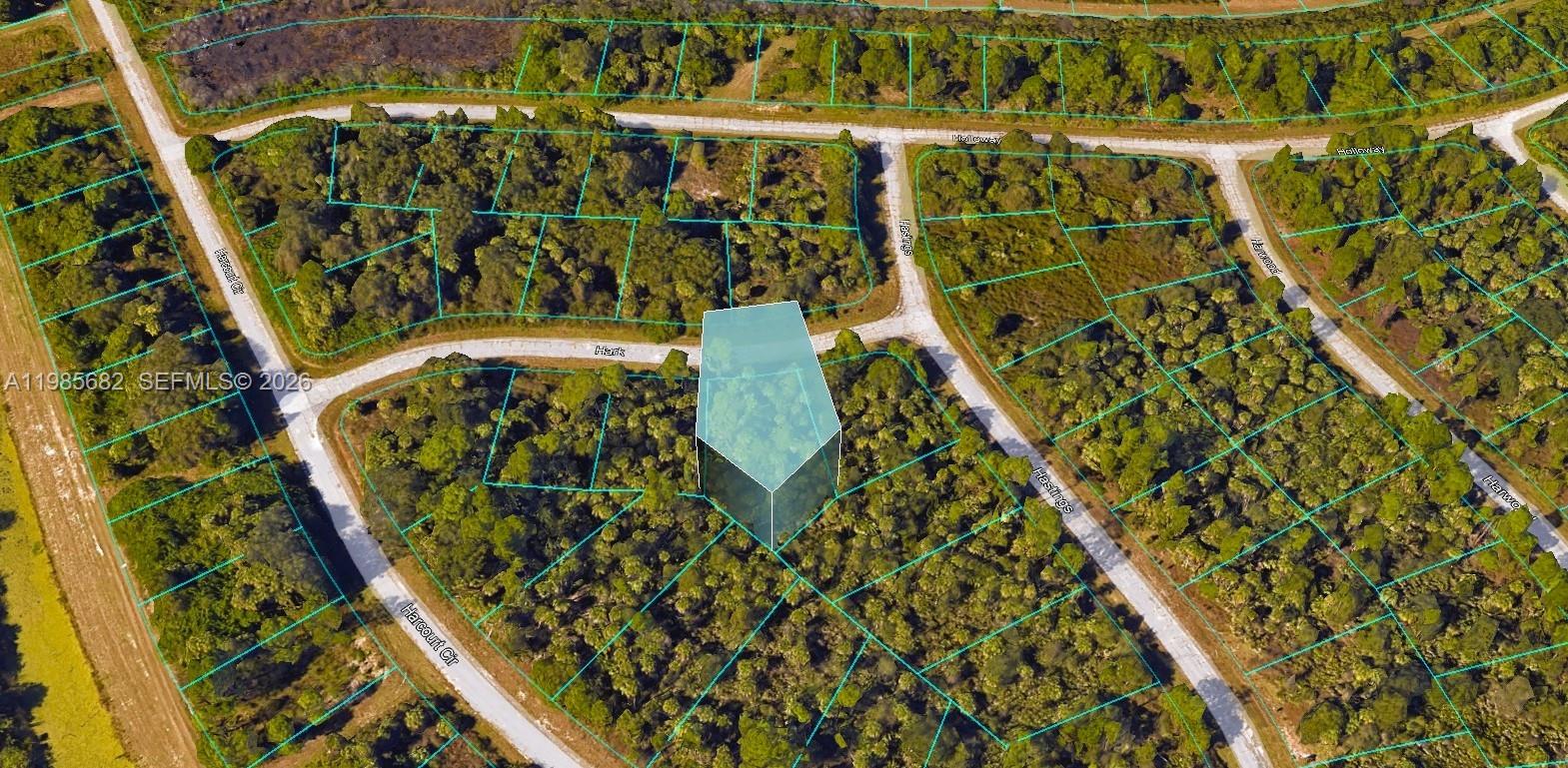 An aerial map view shows a highlighted vacant lot surrounded by dense vegetation and roads — LOT 4 HARK PLACE, North Port FL 34288, NORTH PORT, FL