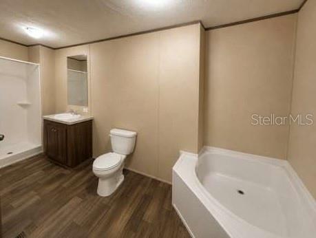 A bathroom features a walk-in shower, a vanity, a toilet, and a corner soaking tub — 10350 SE 127TH LANE, BELLEVIEW, FL