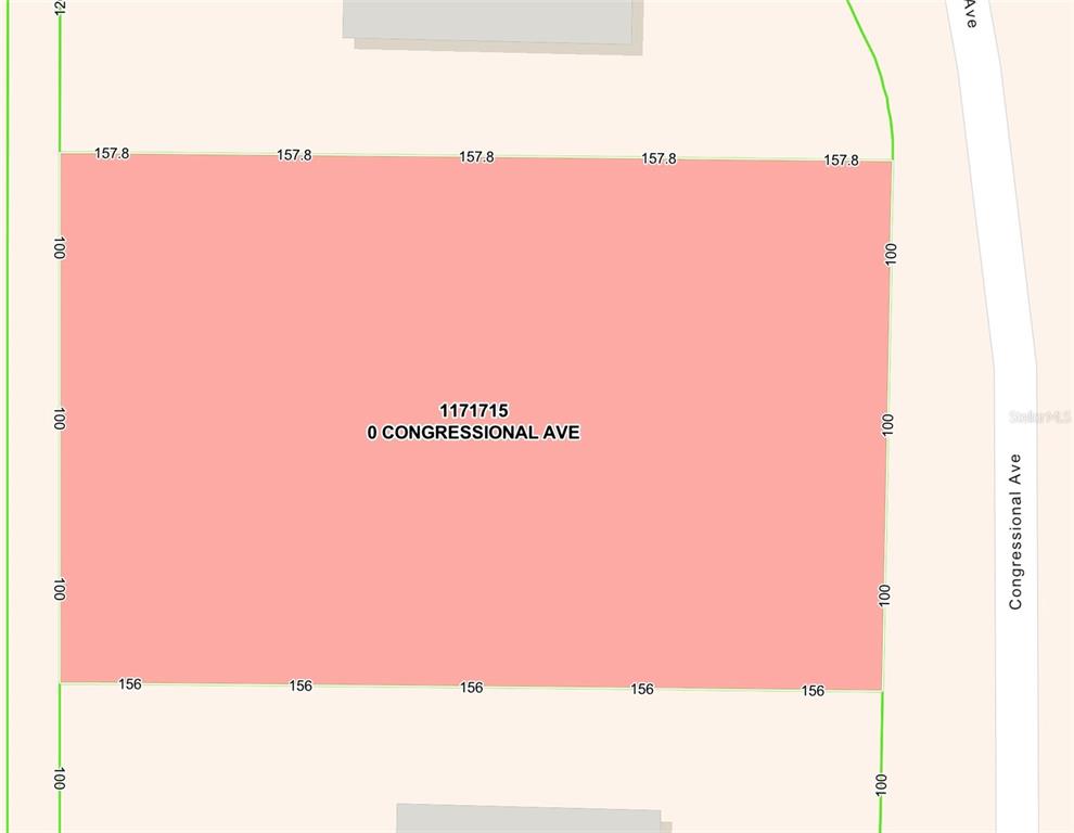 This is a map showing the rectangular property boundaries and dimensions of a vacant lot — 34027 CONGRESSIONAL AVENUE, DADE CITY, FL