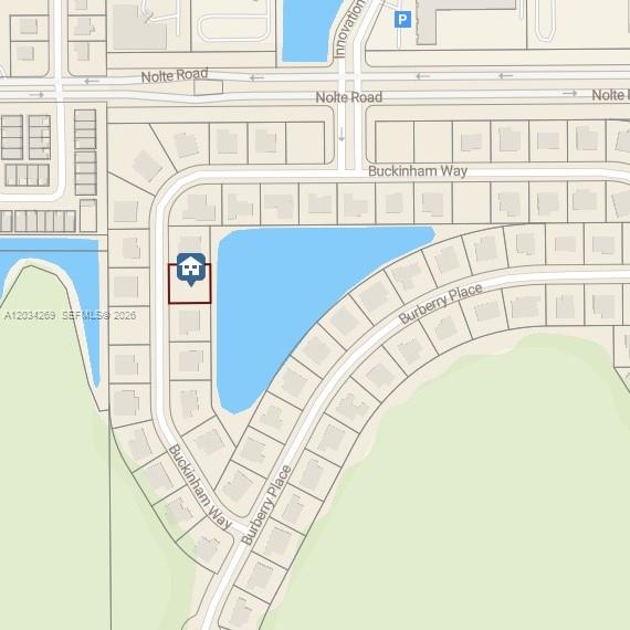 This is a map showing a residential property highlighted on a street corner near water — 0 Buckingham Way, Saint Cloud FL 34772, SAINT CLOUD, FL