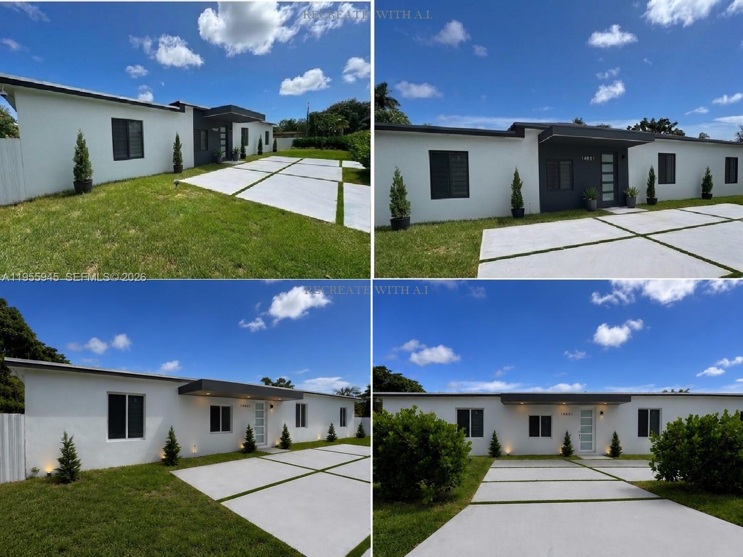 A white, single-story house with a flat roof and a modern concrete driveway — 14801 NW 5th Ave, Miami FL 33168, MIAMI, FL