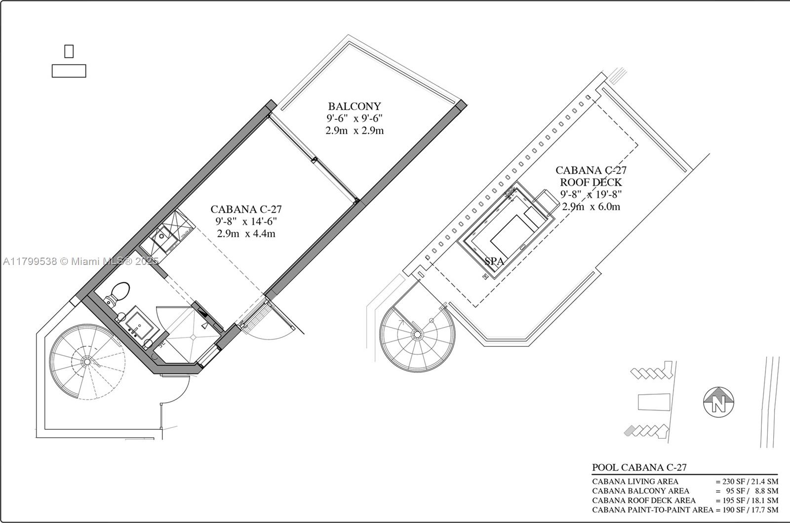 This is a floor plan for a pool cabana featuring a living area and roof deck — 18501 Collins Avenue # 27, Sunny Isles Beach FL 33160, SUNNY ISLES BEACH, FL
