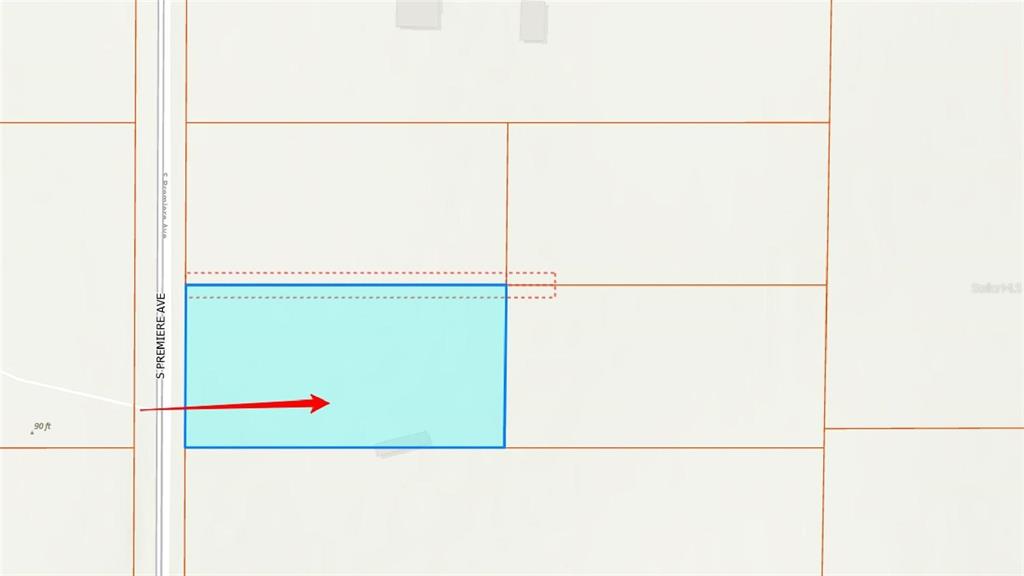 This is a map showing a highlighted rectangular land parcel along S Premiere Ave — 6215 S PREMIERE AVENUE, HOMOSASSA, FL