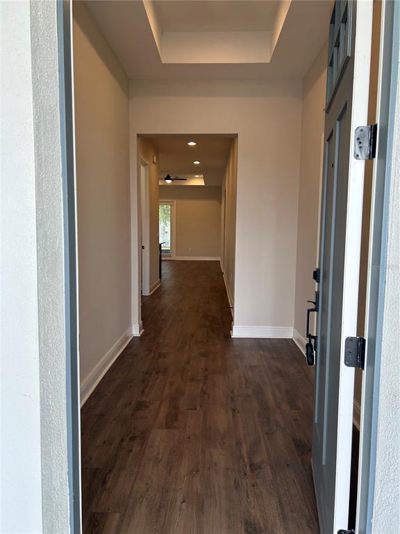 A view from an open doorway looking down a hallway with wood-look flooring — 1598 WHITEWOOD COURT, KISSIMMEE, FL