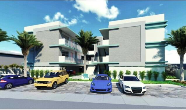A digital rendering shows a modern three-story apartment building with parked cars in front — 4433 Poinciana Street, Lauderdale By The Sea FL 33308, LAUDERDALE BY THE SEA, FL