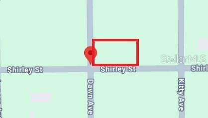 This is a map showing a property location at the corner of Shirley Street and Dawn Avenue — 600 DAWN AVENUE, INTERLACHEN, FL