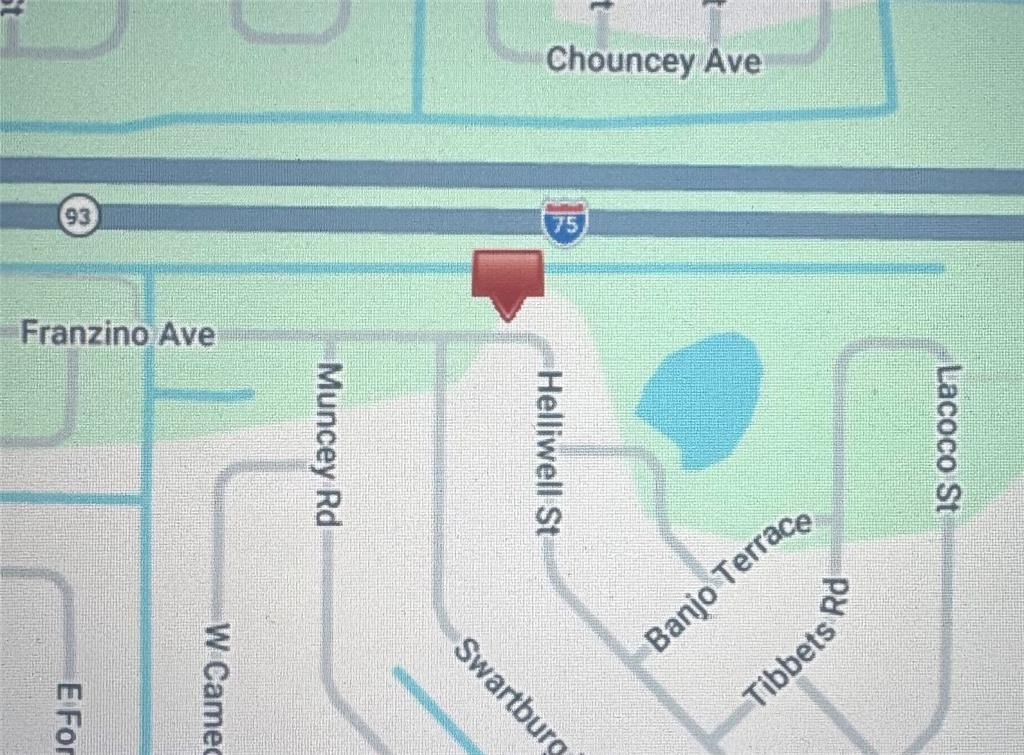 This is a map showing the location of a property near I-75 and Helliwell Street — FRANZINO AVENUE, NORTH PORT, FL