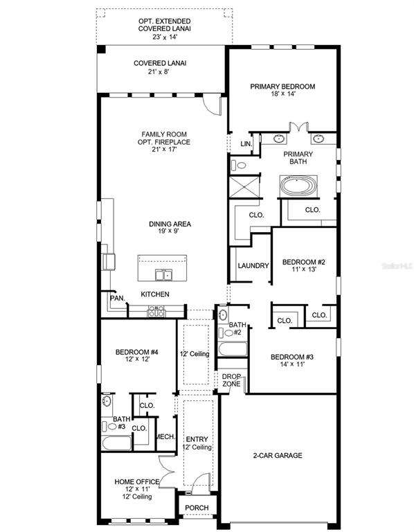 This is a floor plan for a single-story house with four bedrooms and a garage — 13074 CAMELOT LANE, PUNTA GORDA, FL
