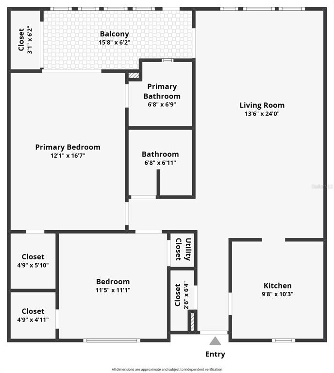 This is a floor plan for a two-bedroom apartment with a balcony and two bathrooms — 4550 COVE CIRCLE UNIT 106, ST PETERSBURG, FL