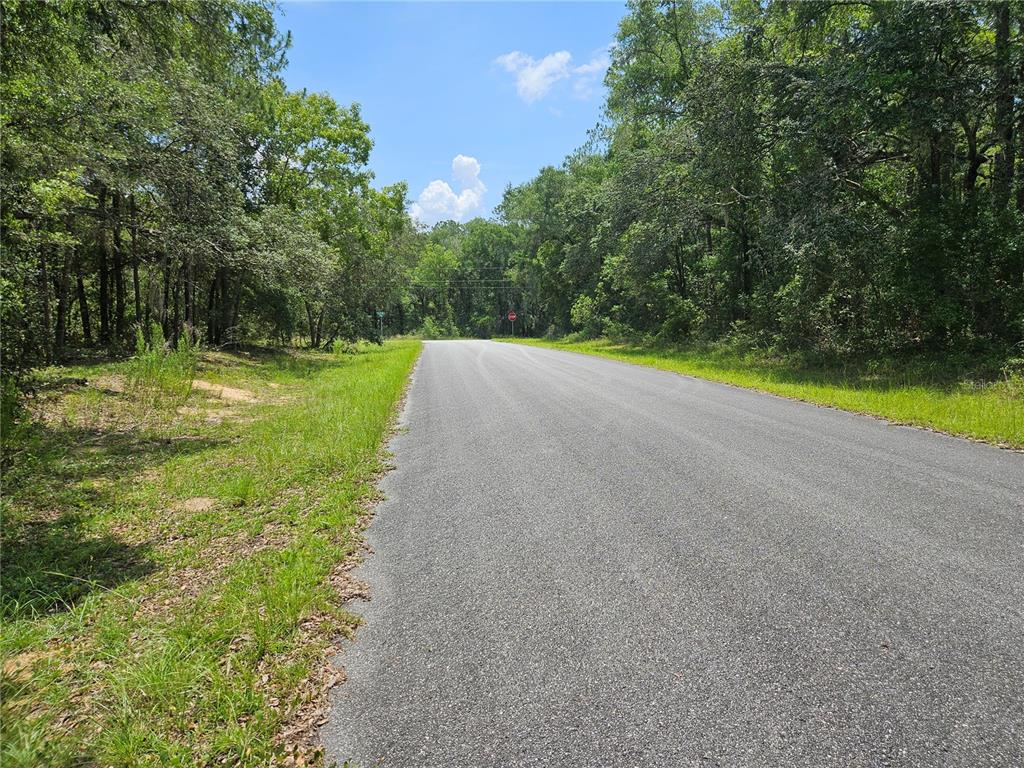 A paved road stretches through a wooded area under a blue sky with clouds — 1139 KINGSDALE ST., DUNNELLON, FL
