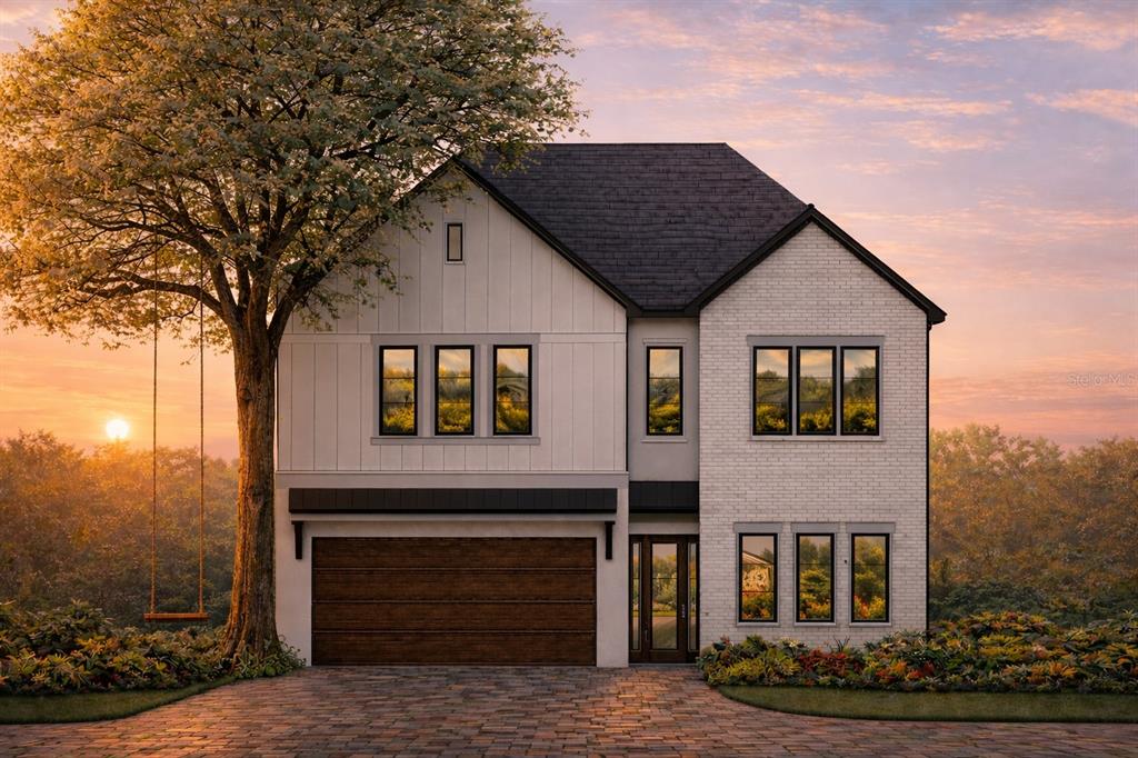 This is a digital rendering of a two-story house with a brick and siding exterior — 3209 W BAY VISTA AVENUE, TAMPA, FL