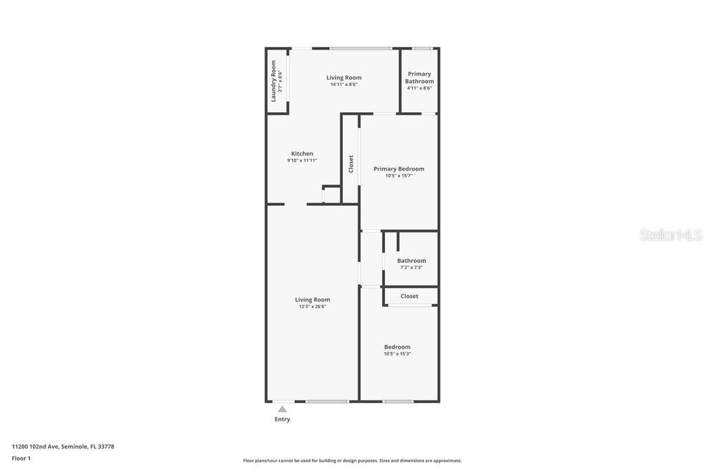 This is a floor plan showing the layout of a single-story residential unit — 11200 102ND AVENUE UNIT 74, SEMINOLE, FL